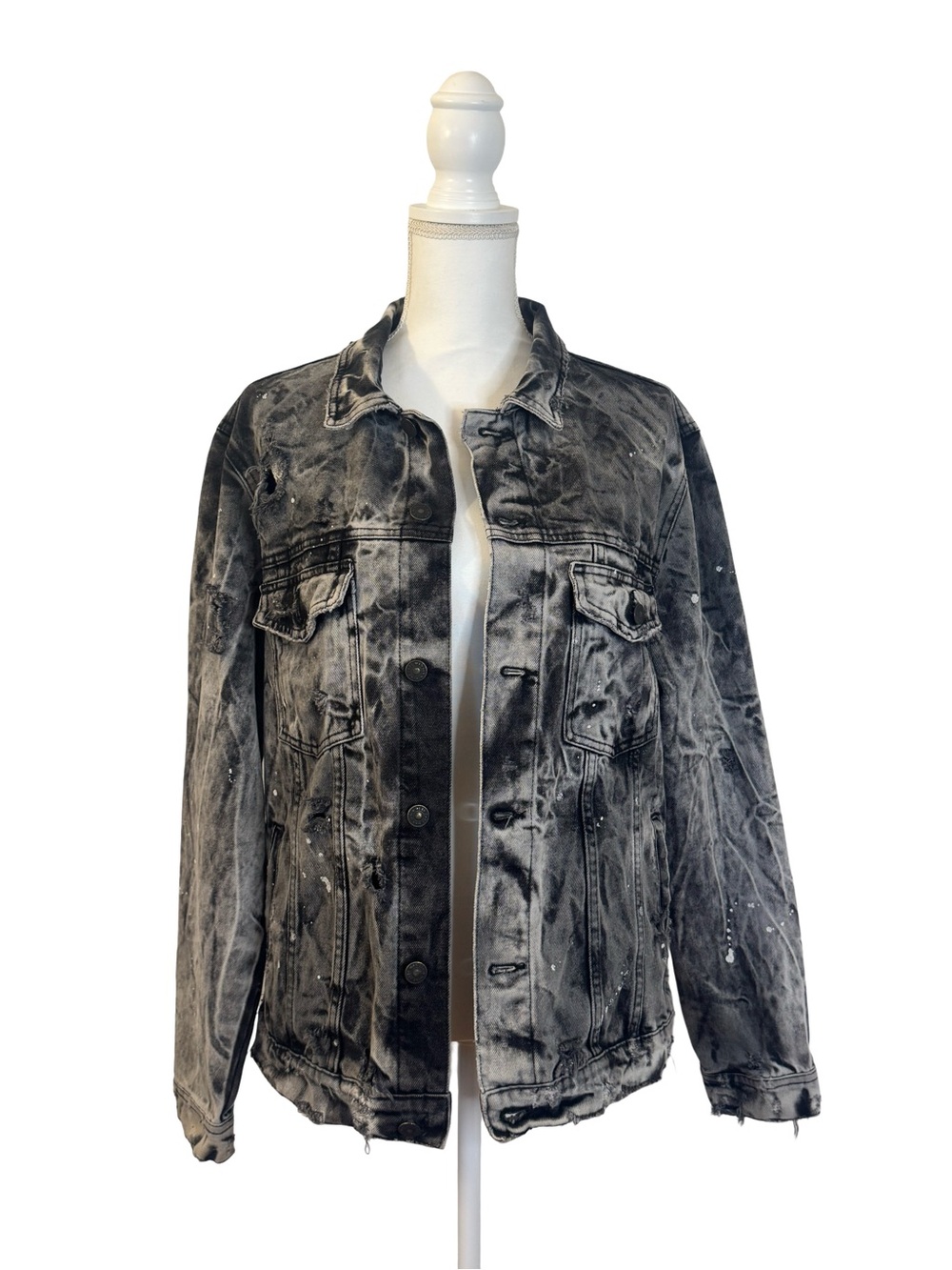 Zara Black Washed Distressed Denim Jacket